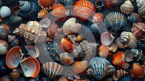 Mixed colorful sea shells as background