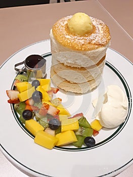 Mixed Cut fruit served in a thick pancake dish