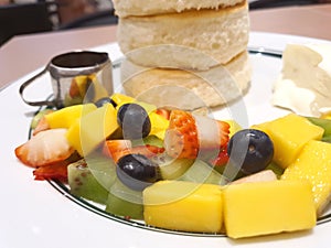 Mixed Cut fruit served in a thick pancake dish