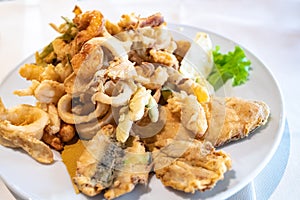 Mixed deep-fried fish, shrimp and squid platter