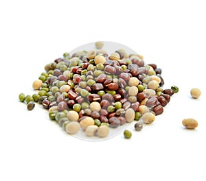 Mixed dried beans on a white background