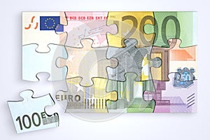 Mixed Euro Notes Puzzle with Separate Piece