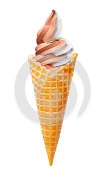 Mixed flavor ice cream cone isolated on white background Clipping path