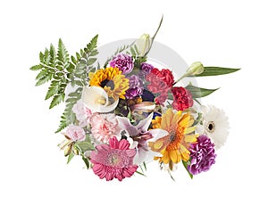 Mixed flower arrangement on white photo