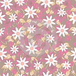 Mixed Flowers Vector Pattern Seamless photo