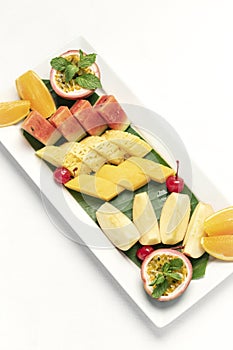 Mixed fresh cut organic fruit salad platter