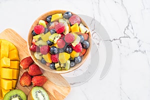 mixed fresh fruits (strawberry, raspberry, blueberry, kiwi, mango)