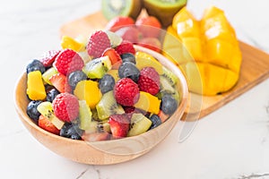 mixed fresh fruits (strawberry, raspberry, blueberry, kiwi, mango)