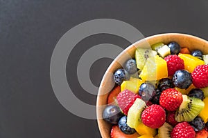 mixed fresh fruits (strawberry, raspberry, blueberry, kiwi, mango)