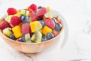 mixed fresh fruits (strawberry, raspberry, blueberry, kiwi, mango)