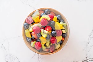 mixed fresh fruits (strawberry, raspberry, blueberry, kiwi, mango