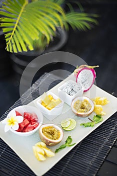 Mixed fresh tropical fruit platter