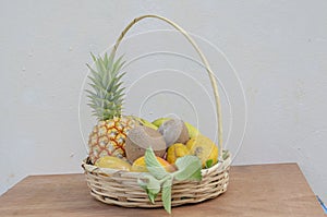 Mixed Fruit Basket On Board Surface