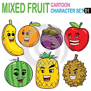 Mixed fruit cartoon seamless pattern