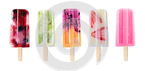 Mixed fruit popsicles isolated on white