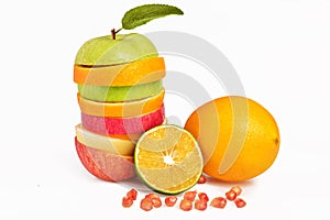 Mixed fruit slices,Fresh Fruit Salad,Apple pear orange and green apple