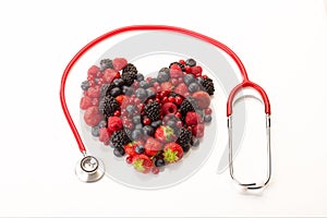 Mixed fruit with a stethoscope