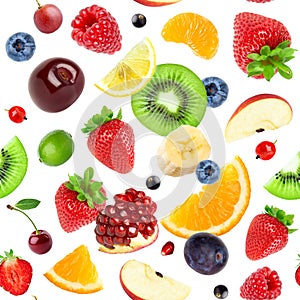 Mixed fruits. Fruits seamless pattern. Background