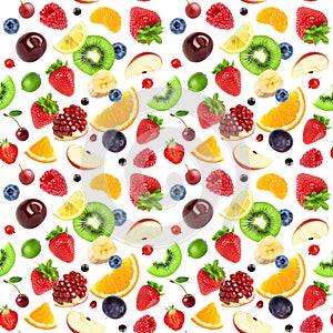 Mixed fruits. Fruits seamless pattern. Background