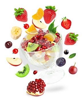 Mixed fruits on white background. Fruit salad