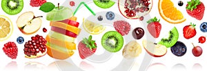 Mixed fruits on white background. Stack of fruits. Falling fruits