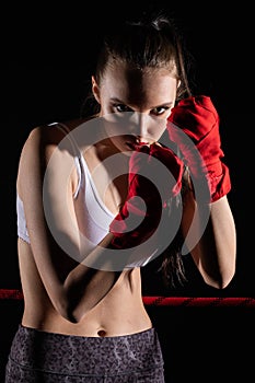 A mixed martial arts fighter. Extreme strength sport for women. MMA sports discipline