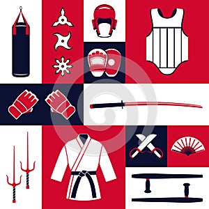 Mixed Martial Arts icons set