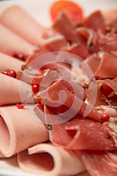 Mixed Meat coldcut texture closeup background