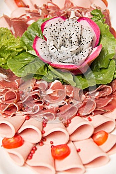 Mixed Meat coldcut texture closeup background