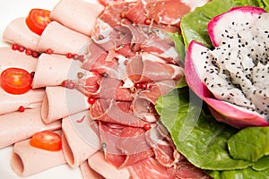 Mixed Meat coldcut texture closeup background