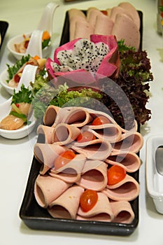 Mixed Meat coldcut texture closeup background