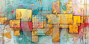 Mixed Media Abstract Collage with Diverse Textures and elements. Creative background with copy space