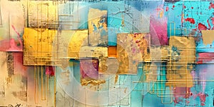 Mixed Media Abstract Collage with Diverse Textures and elements. Creative background with copy space