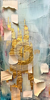 Mixed Media Abstract Collage with Diverse Textures and elements. Minimalist Abstract Torn Paper Art on Textured Canvas