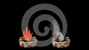 Mixed Media Animated Campfire and Smoking Extinguished Campfire with Transparent Background