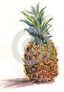 Mixed media art piece of a pineapple.