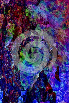 Mixed media artwork, abstract colorful artistic painted layer in blue, green, red color palette on grunge texture