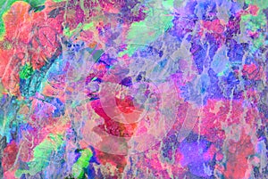 Mixed media artwork, abstract colorful artistic painted layer in pink, blue, green color palette on grunge texture