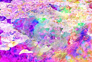 Mixed media artwork, abstract colorful artistic painted layer in pink, purple color palette on grunge texture photography