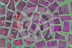 Mixed media artwork, abstract colorful artistic painted layer in pink, purple color palette on slab grunge texture photography