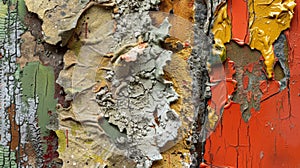 A mixed media piece featuring layers of paint paper and a variety of materials to depict the various stages of biofuel