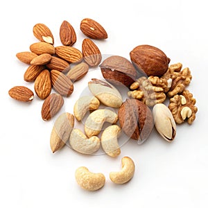 Mixed nuts isolated on white background