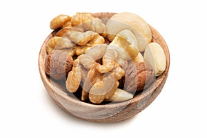 Mixed nuts in wooden shell isolated