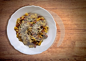 Mixed pasta and borlotti beans dish