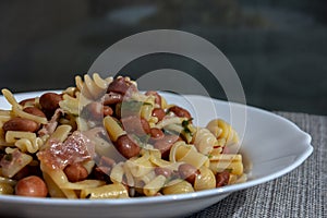 Mixed pasta and borlotti beans dish