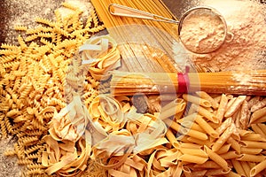 Mixed pasta with variety shapes and types