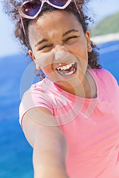 Mixed Race African American Girl Child Selfie wearing Sunglasses