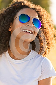 Mixed Race African American Girl Teen Sunglasses Perfect Teeth