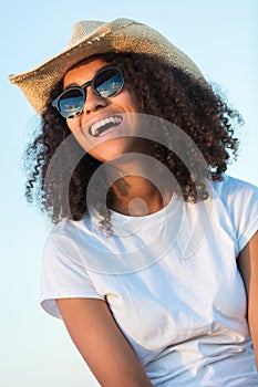 Mixed Race African American Girl Teen Sunglasses Perfect Teeth