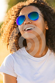 Mixed Race African American Girl Teen Sunglasses Perfect Teeth